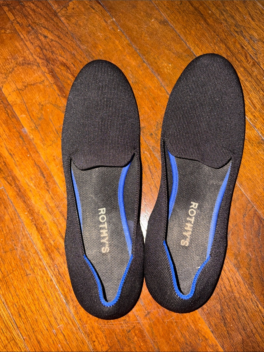 Rothy's Black Knit Slip-On Loafers with Blue Trim - Women’s Casual Shoes